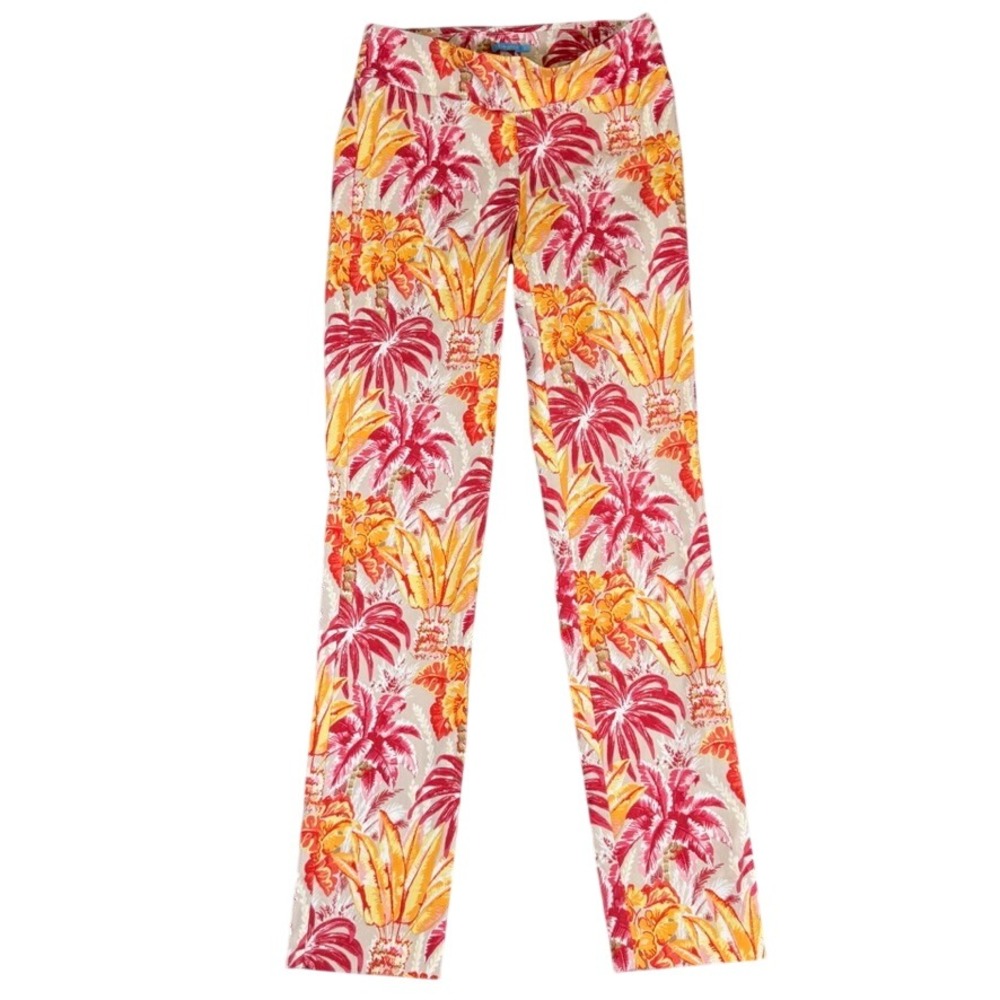 J.McLaughlin Tropical Palm Floral Print Straight Leg Pants Pink Orange Size 0